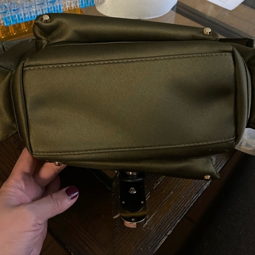 Sale🍁Michael Kors Olivia Olive Army Green W/ Gold Spike Studded Strap Crossbody - Picture 11 of 12